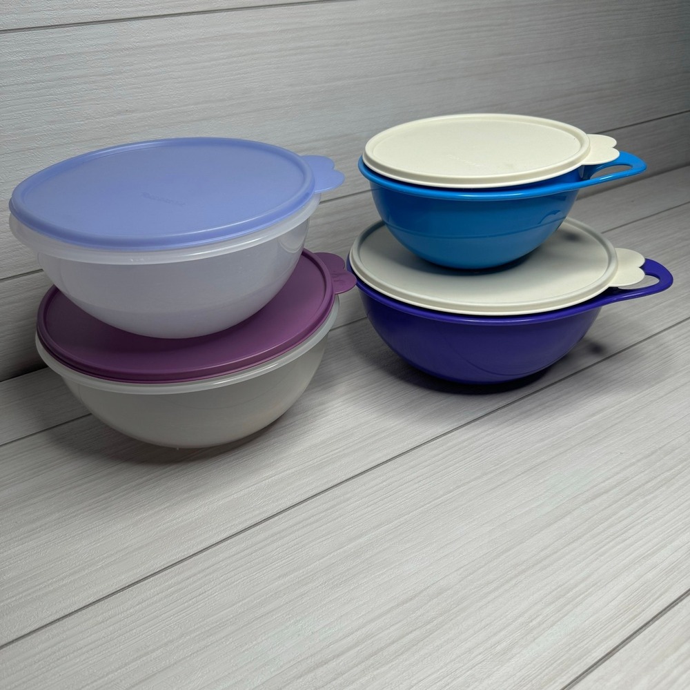 Tupperware Mixing Bowl Set 4pc Blue Purple Thatsa 6-12 Cup Storage Made in USA